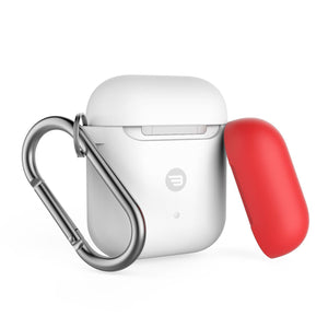 Airpod Case 1 & 2 Secure Slim silicone  with carabiner White extra Red cap