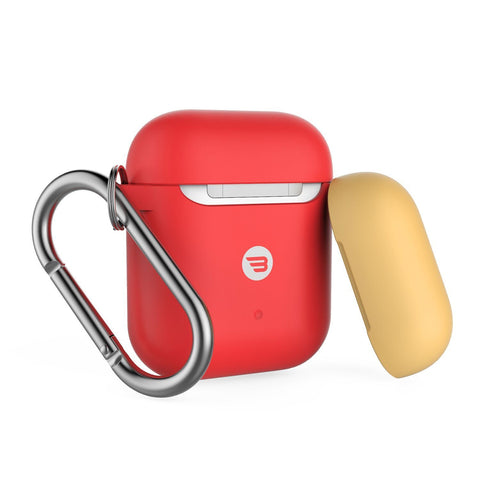 Airpod Case  1 & 2 Secure Slim silicone  with carabiner Red extra Yellow cap