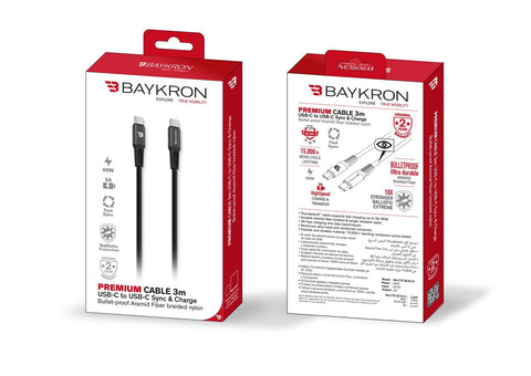 Baykron Cable Type C to Type C 3 M 3A Black