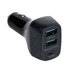 Baykron Car Charger with USB 3.0 A + USB 2.1 A, and USB Type-C™ Power Delivery 20W