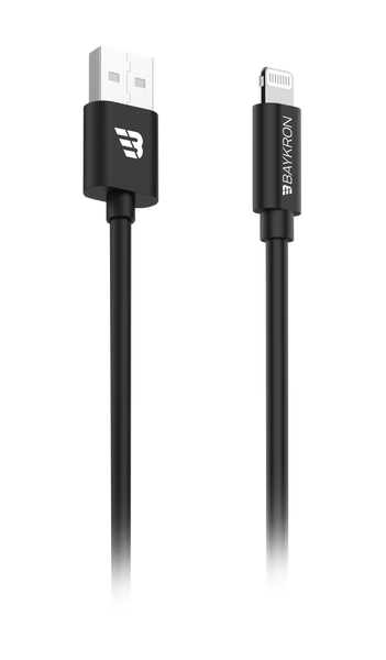 Baykron USB A to Ligthing Cable, 3A, MFI Certified, 1.2 M, TPU, Black